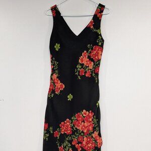 Reitmans Petites V-Neck Sleeveless Floral Maxi Dress Black Red Size 6